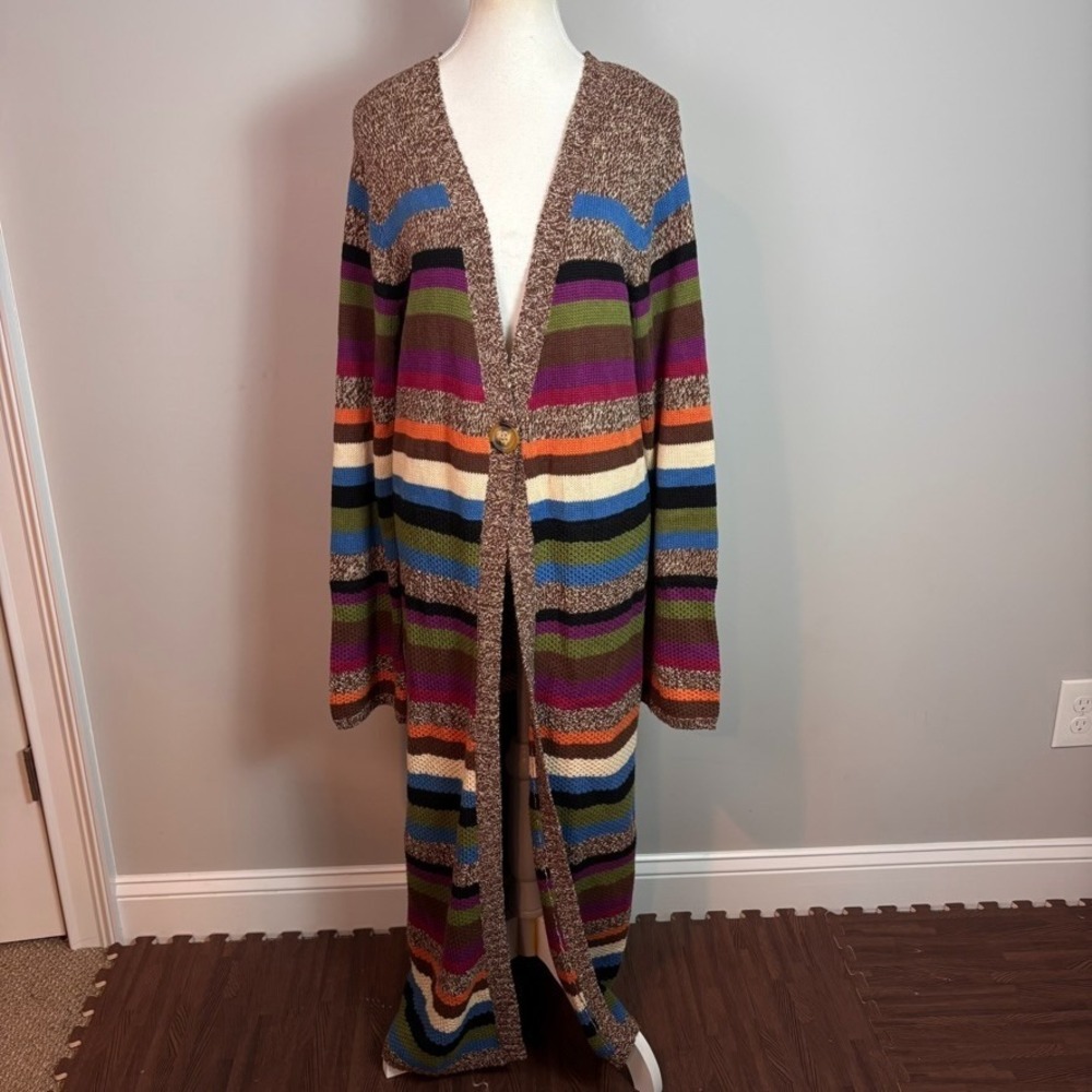 metrostyle Womens Y2K Multicolor Striped Chunky Knit Cardigan Duster sz Large